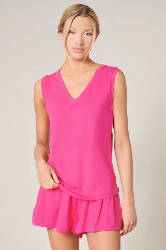 Betty V-Neck Sleeveless Jersey Knit Top sold by Sugarlips