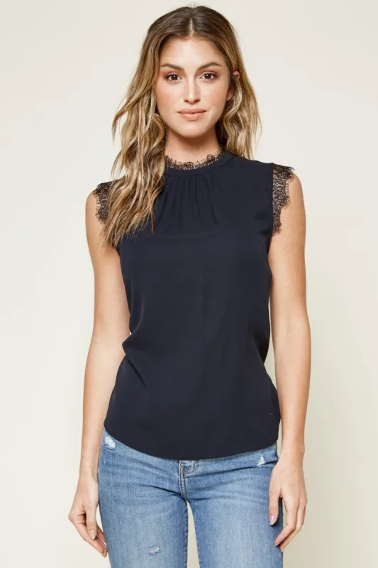 Rozie Sleeveless Lace Trim Blouse sold by Sugarlips