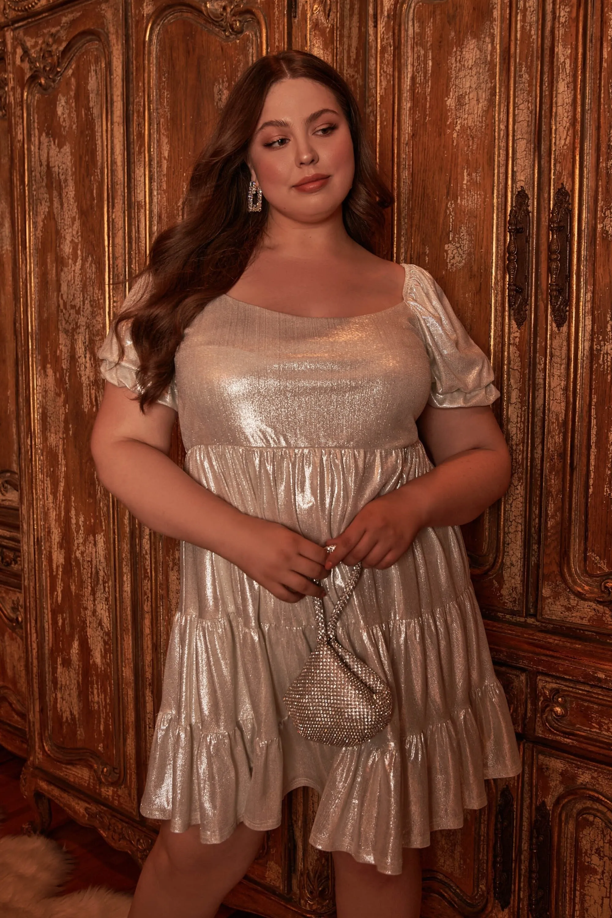 Moonshine Foil Rib Knit Tiered Mini Dress Curve sold by Sugarlips