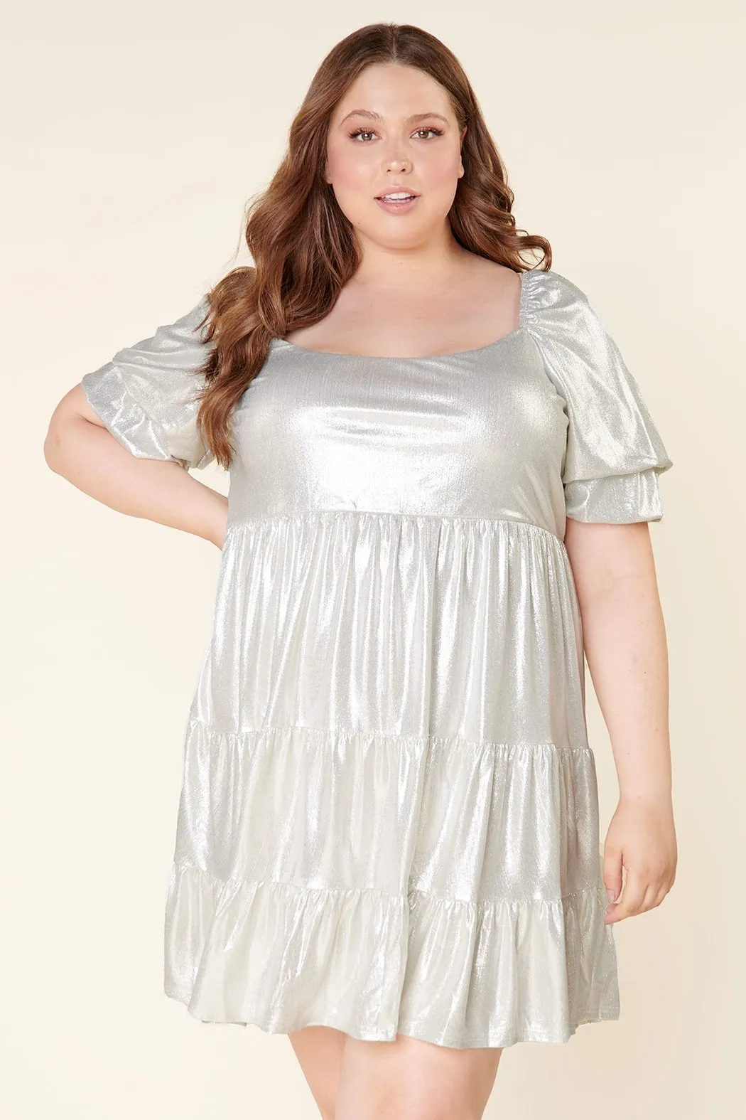 Moonshine Foil Rib Knit Tiered Mini Dress Curve sold by Sugarlips product image thumbnail 2