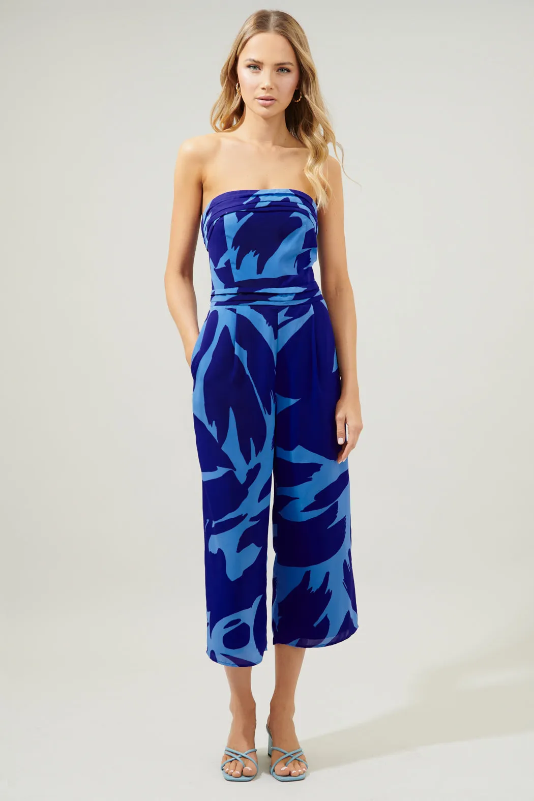 Big Wave Free Flow Strapless Pleated Cropped Jumpsuit sold by Sugarlips