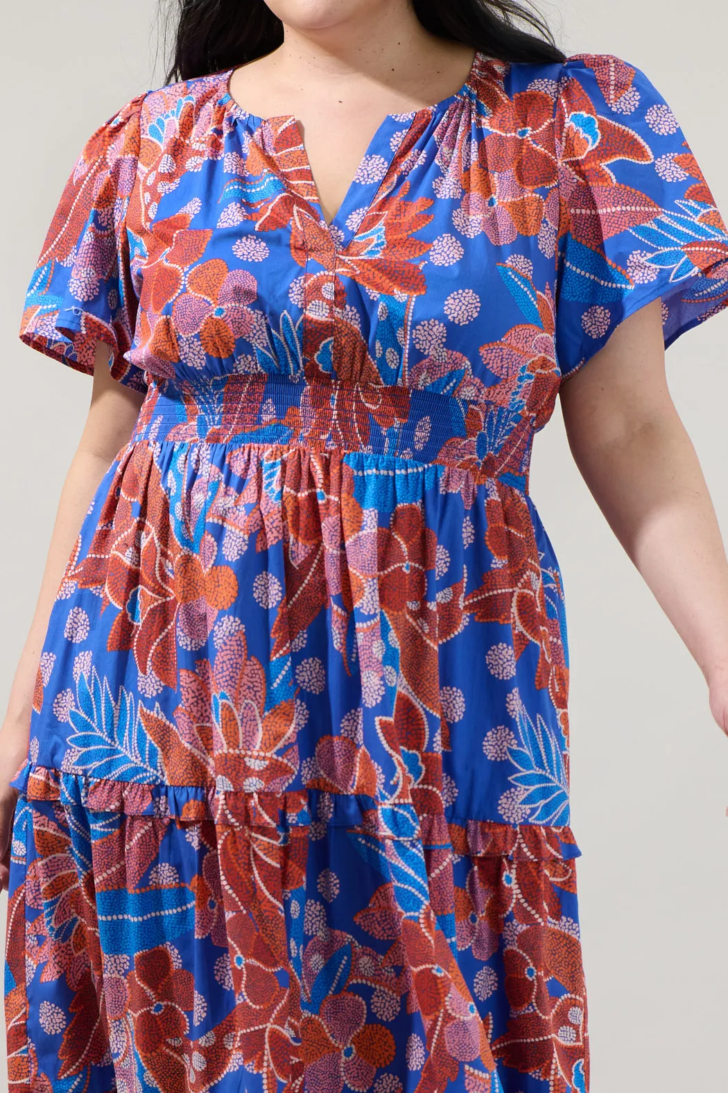 Amazonia Blue Floral Palmer Poplin Tiered Maxi Dress Curve sold by Sugarlips product image thumbnail 4