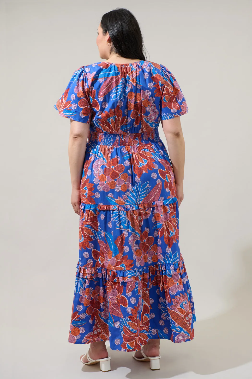 Amazonia Blue Floral Palmer Poplin Tiered Maxi Dress Curve sold by Sugarlips product image thumbnail 2
