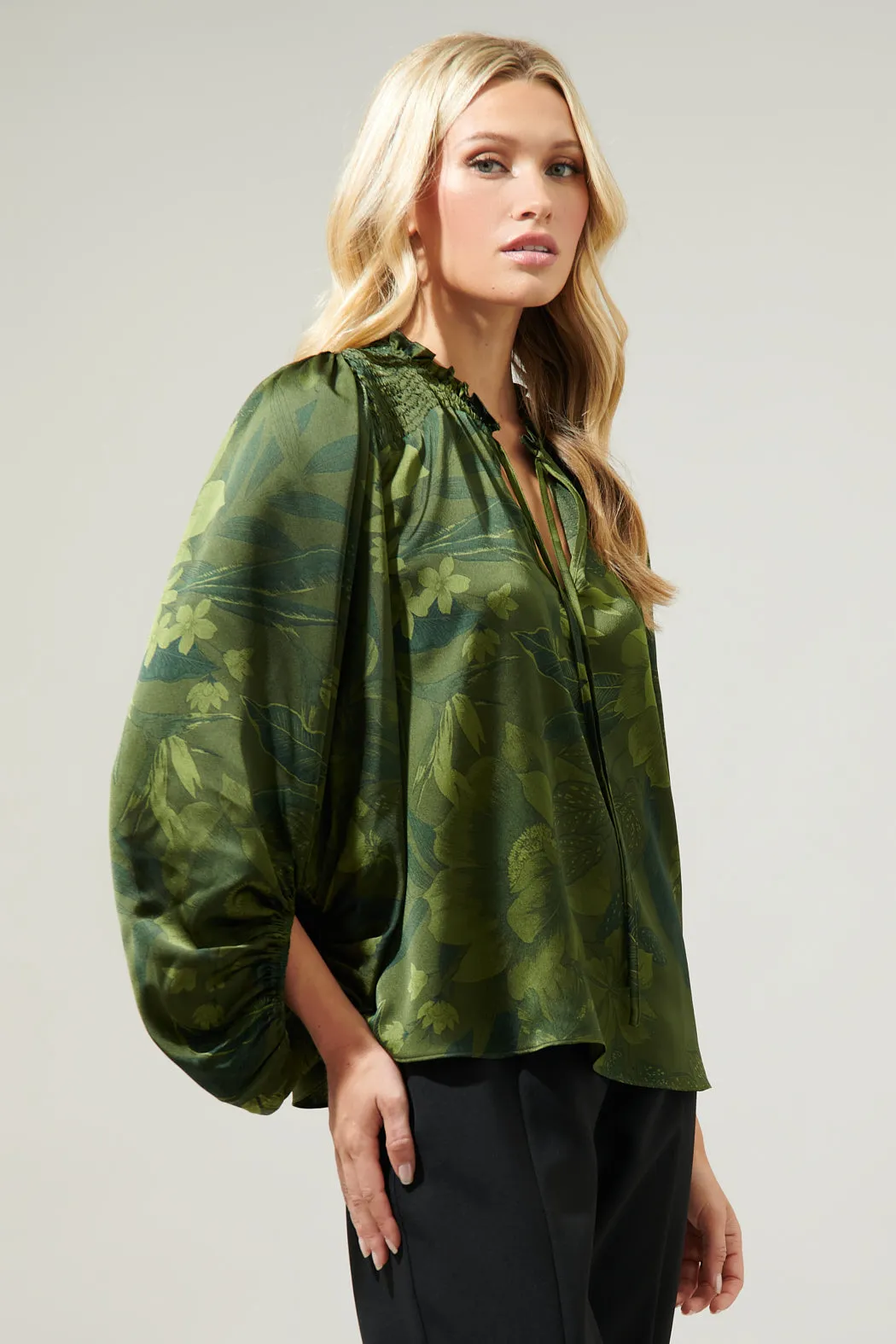 Ivy Tropics Sonora Smocked Satin Blouse sold by Sugarlips product image thumbnail 3