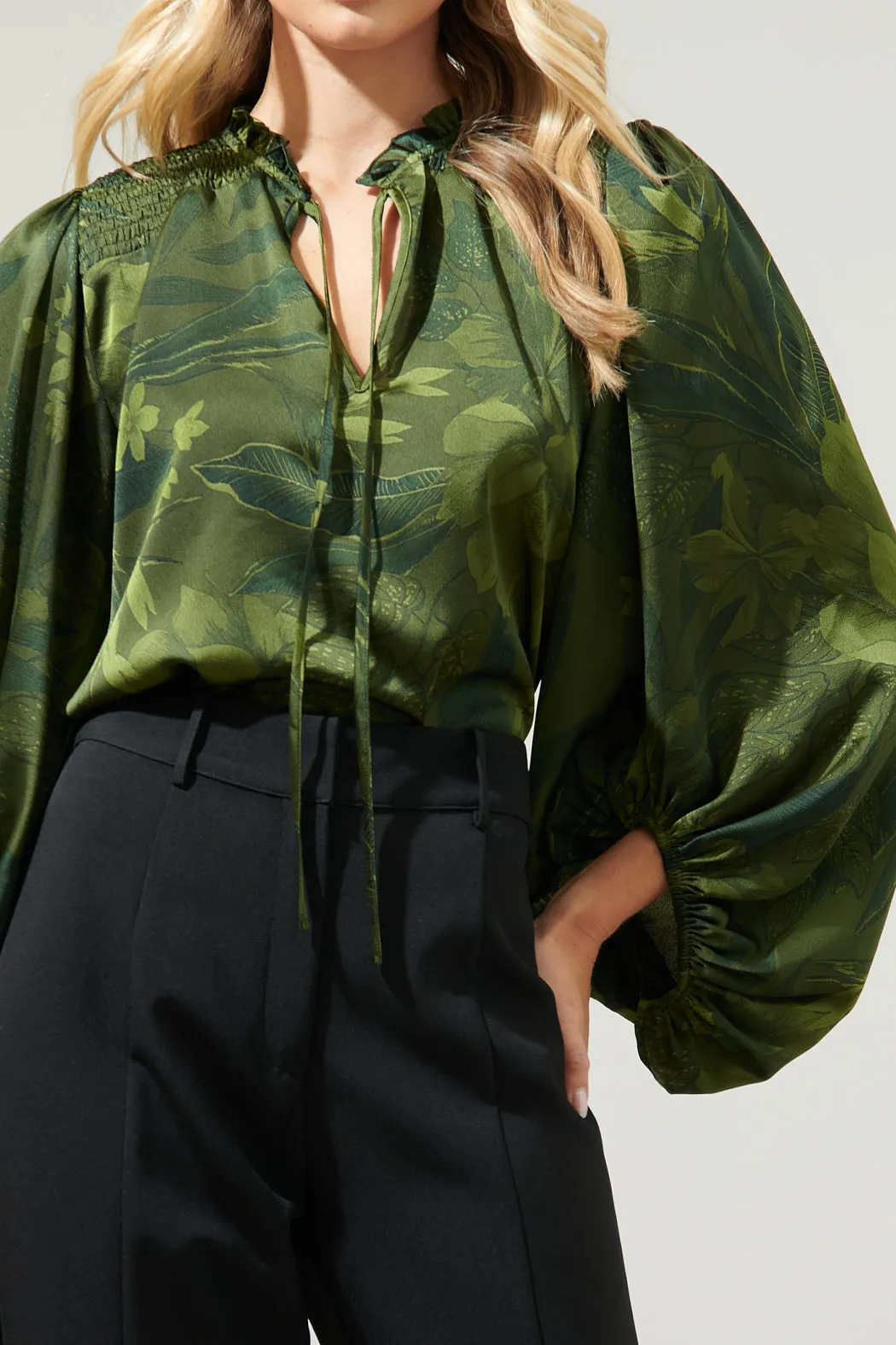 Ivy Tropics Sonora Smocked Satin Blouse sold by Sugarlips product image thumbnail 5