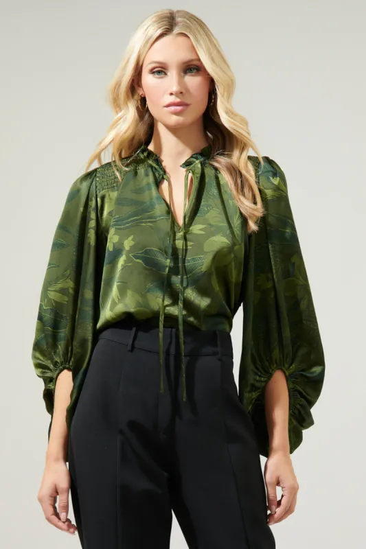 Ivy Tropics Sonora Smocked Satin Blouse sold by Sugarlips