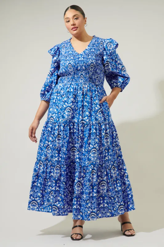 Lulu Floral Brighton Smocked Poplin Maxi Dress Curve sold by Sugarlips
