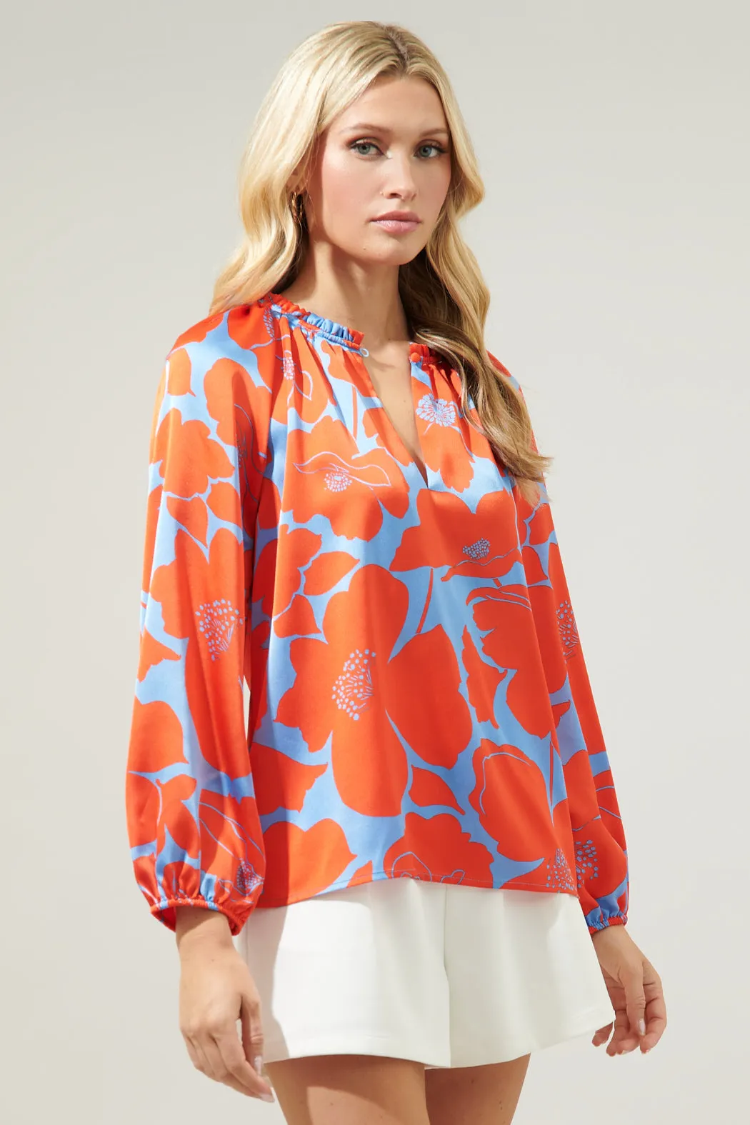 Poppy Floral Jovie Split Neck Satin Raglan Blouse sold by Sugarlips product image thumbnail 3