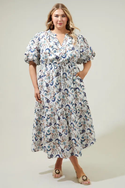 Blanche Floral Ginny Bubble Sleeve Midi Dress Curve sold by Sugarlips