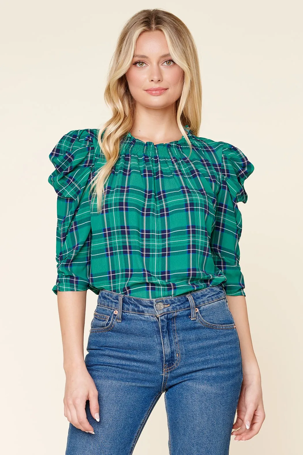 Woodland Plaid Drape Sleeve Top sold by Sugarlips product image thumbnail 2