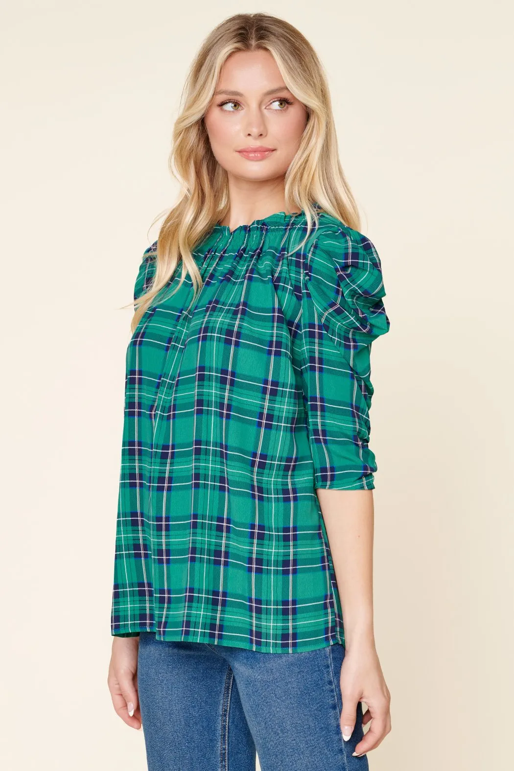 Woodland Plaid Drape Sleeve Top sold by Sugarlips product image thumbnail 4