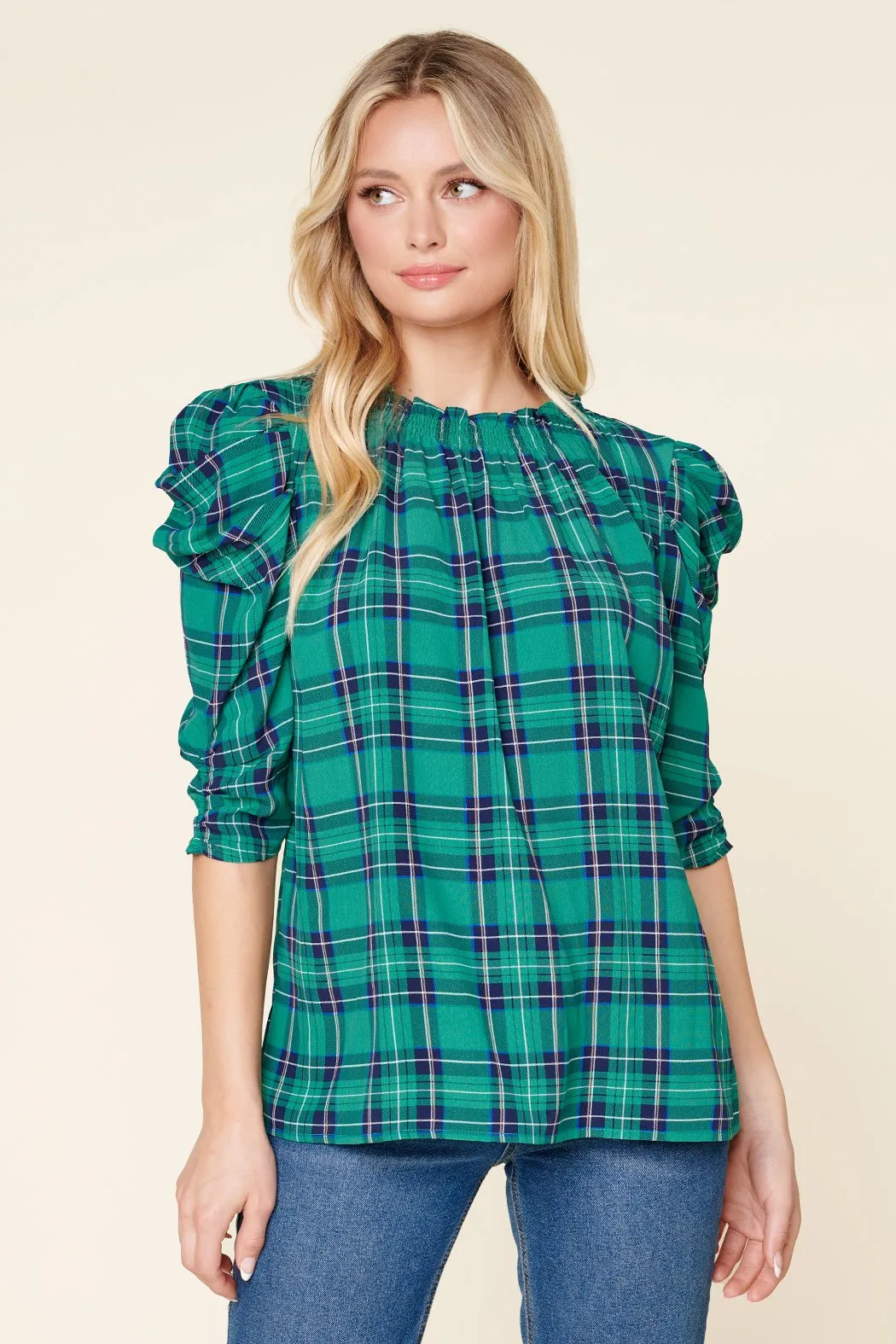 Woodland Plaid Drape Sleeve Top sold by Sugarlips product image thumbnail 3