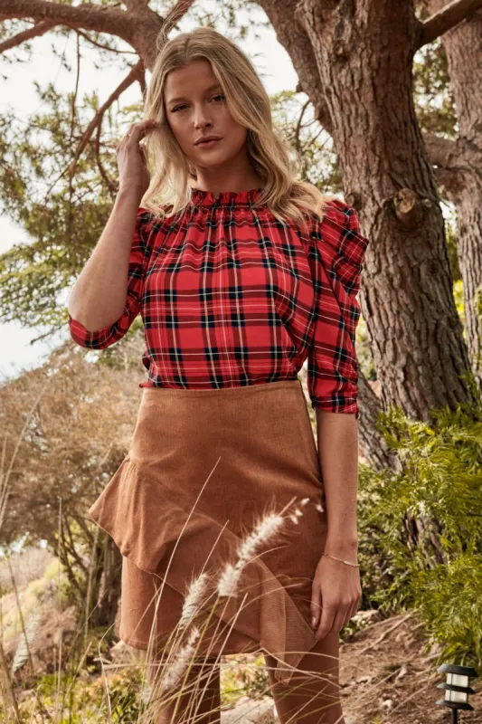 Woodland Plaid Drape Sleeve Top sold by Sugarlips