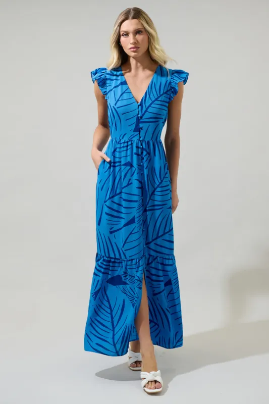 Maia Tropics Evianna Button Down Flutter Maxi Dress sold by Sugarlips