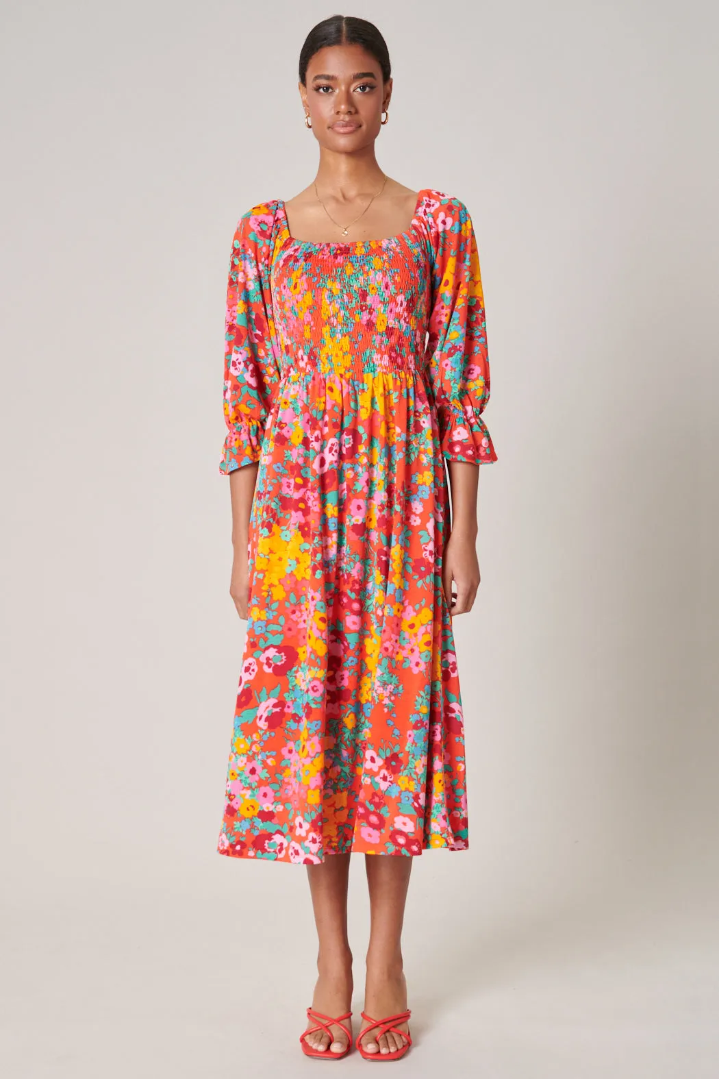 Francesca Wildflower Denni Smocked Midi Dress sold by Sugarlips