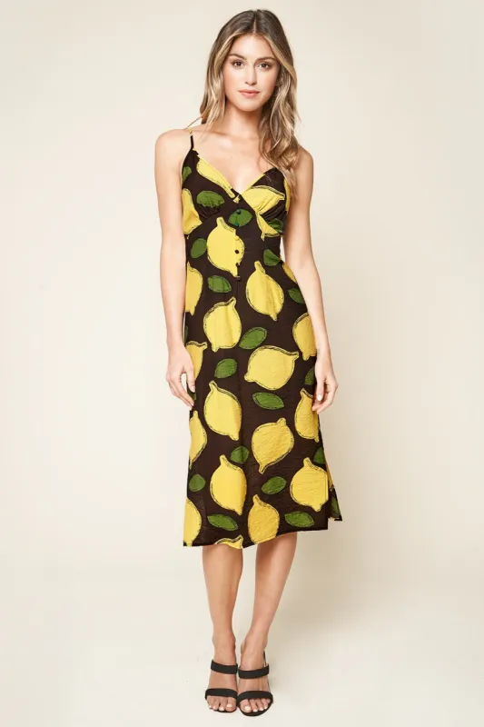Pucker Up Lemon Print Midi Slip Dress sold by Sugarlips