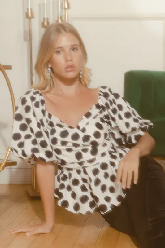 Theodora Surplice Dot Peplum Blouse sold by Sugarlips