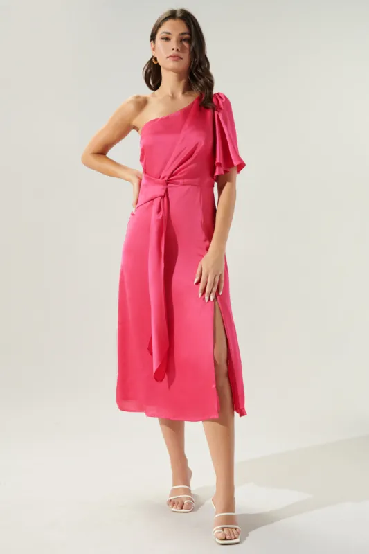 Chateau Satin One Shoulder Twist Front Midi Dress sold by Sugarlips