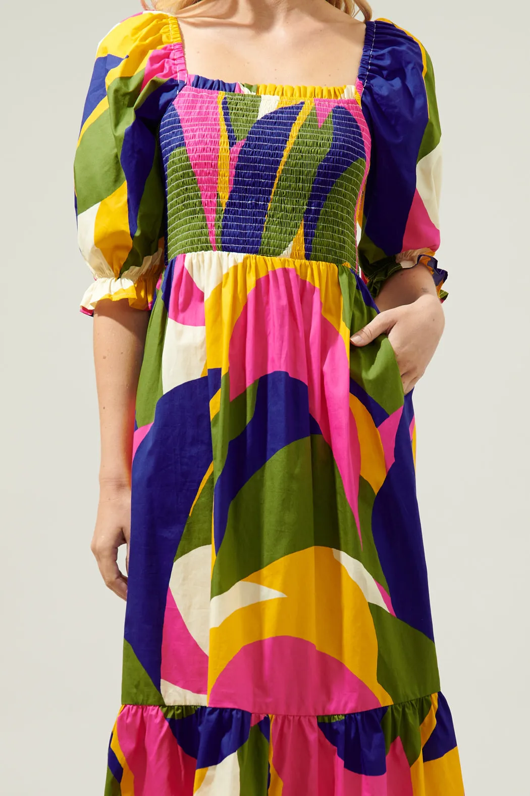 Rio Abstract Simone Poplin Smocked Maxi Dress sold by Sugarlips product image thumbnail 4