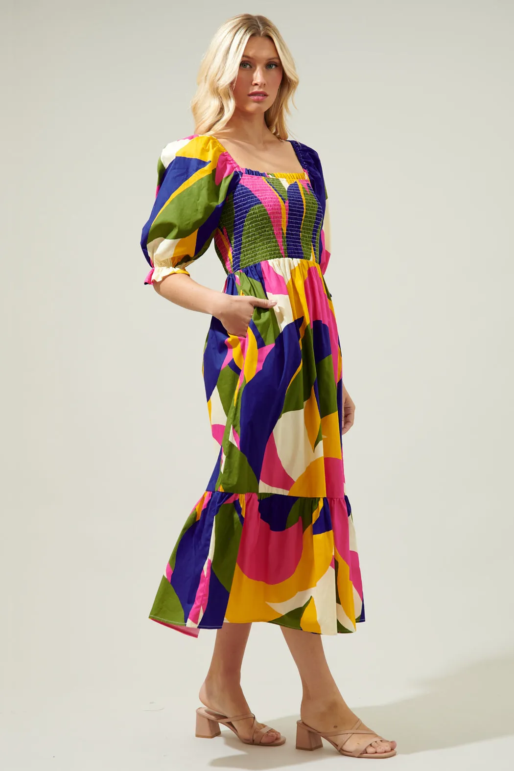 Rio Abstract Simone Poplin Smocked Maxi Dress sold by Sugarlips product image thumbnail 3