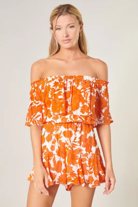 Tangelo Off the Shoulder Besame Romper sold by Sugarlips