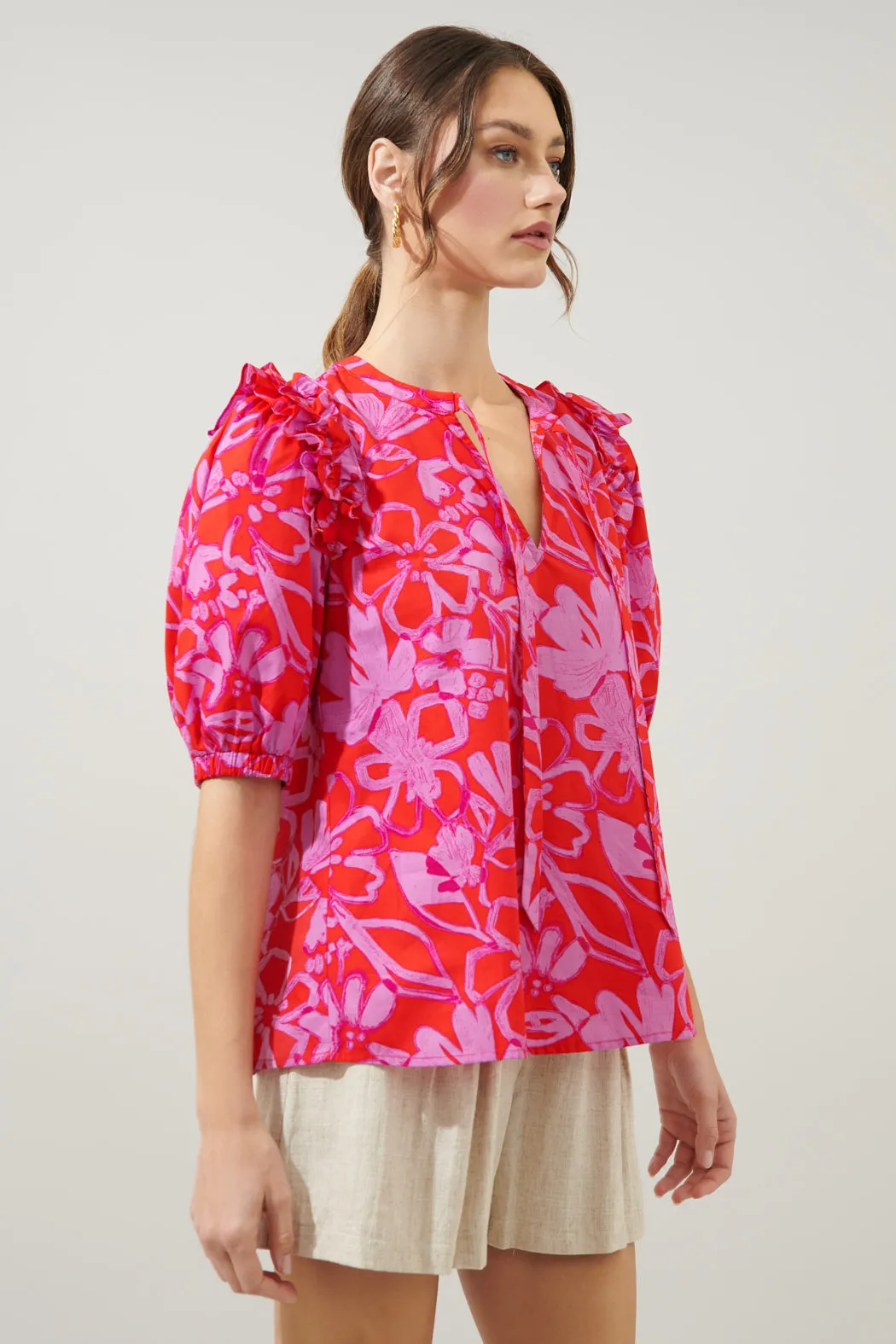Marida Garnet Floral Noche Tie Neck Blouse sold by Sugarlips product image thumbnail 3