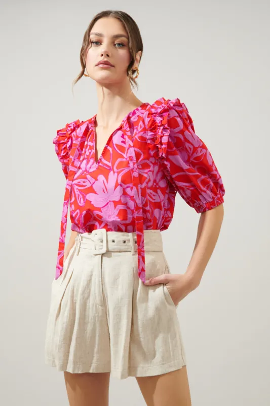 Marida Garnet Floral Noche Tie Neck Blouse sold by Sugarlips