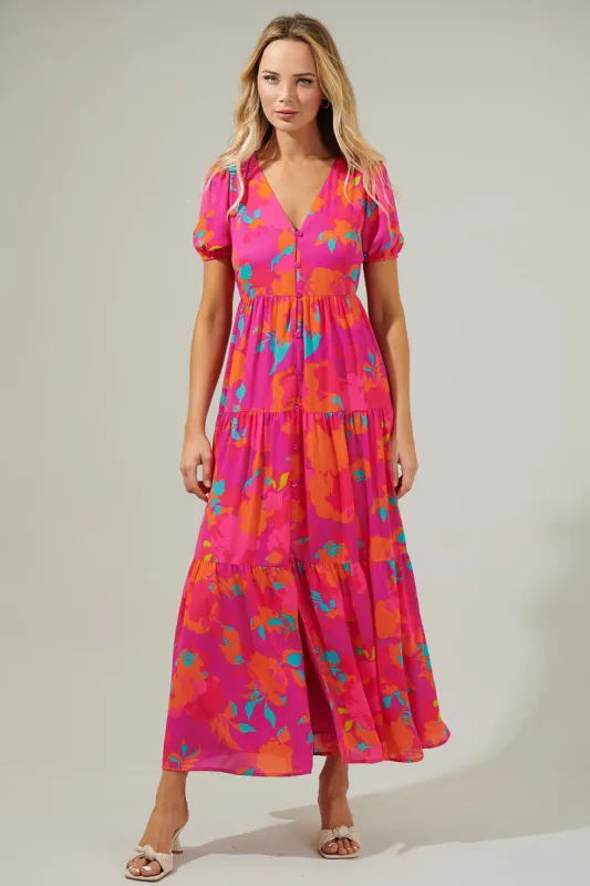 Constance Floral Monaco Tiered Maxi Dress sold by Sugarlips