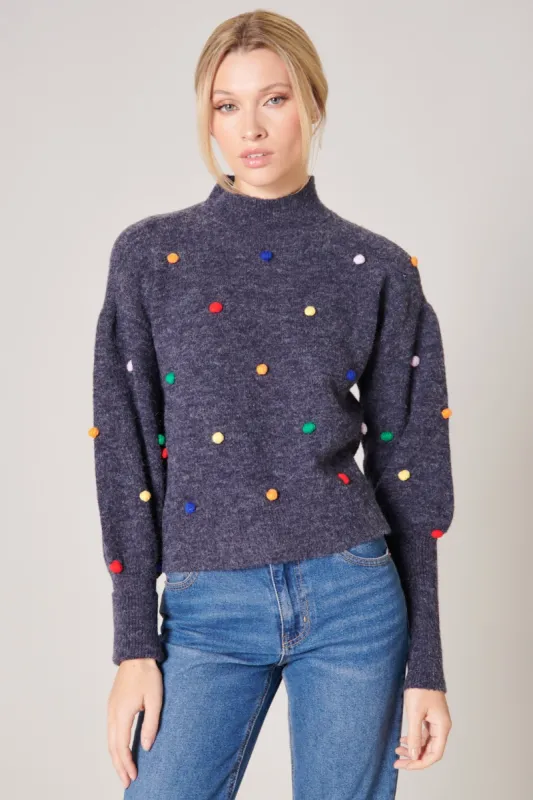 Light Me Up Pom Pom Mock Neck Sweater sold by Sugarlips