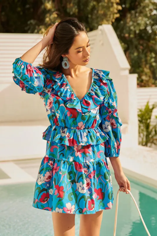 Lucera Ruffle V Neck Kitt Mini Dress sold by Sugarlips