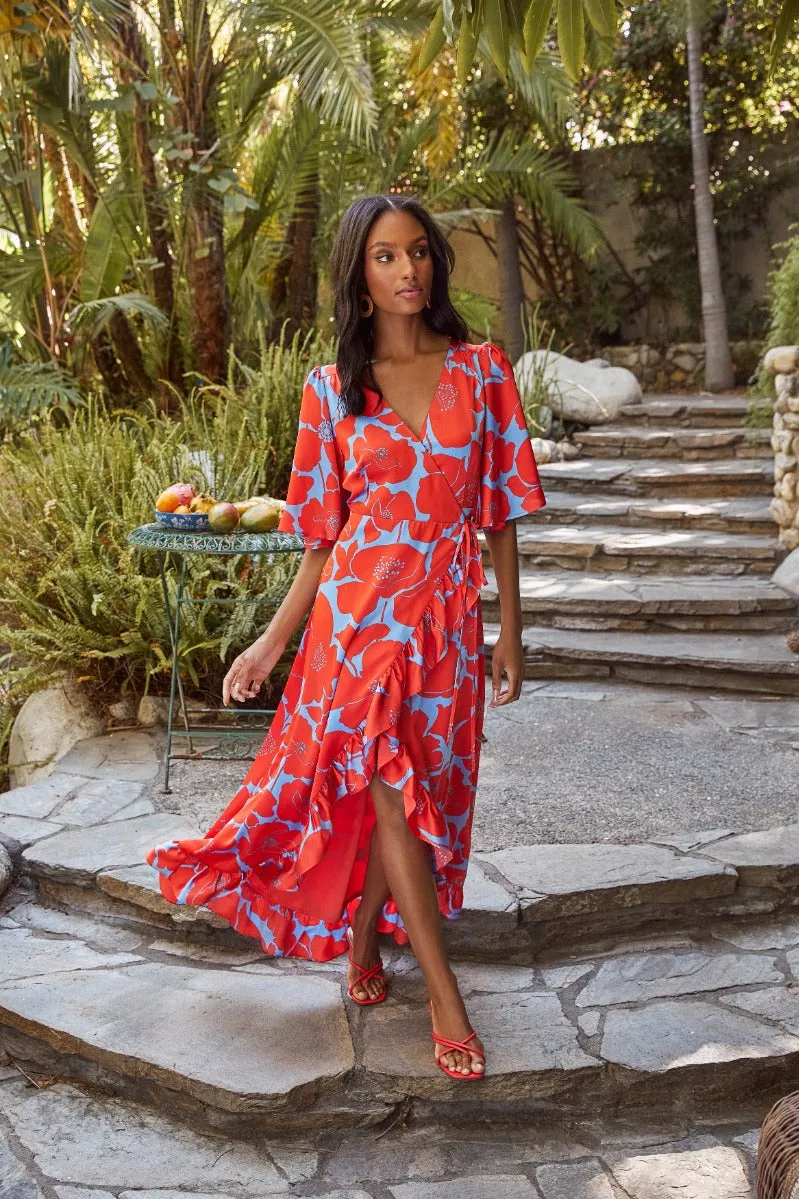 Poppy Floral Abelia Hi-Low Maxi Dress sold by Sugarlips