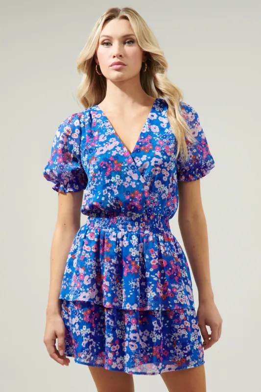Junie Floral Amina Surplice Ruffle Mini Dress sold by Sugarlips