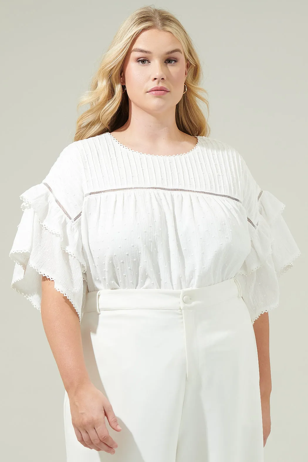 Leah Lace Ruffle Blouse Curve sold by Sugarlips