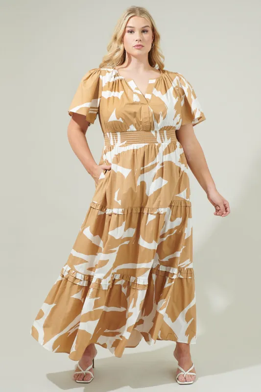 Hazel Abstract Palmer Poplin Tiered Maxi Dress Curve sold by Sugarlips