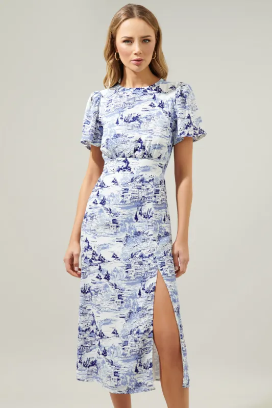 Francine Toile Sky Bloom Midi Dress sold by Sugarlips