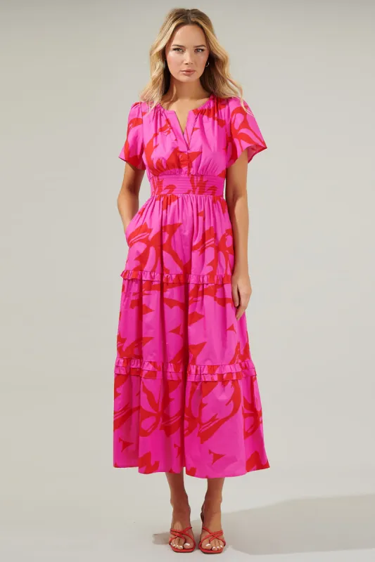 Jolene Abstract Palmer Poplin Tiered Maxi Dress sold by Sugarlips