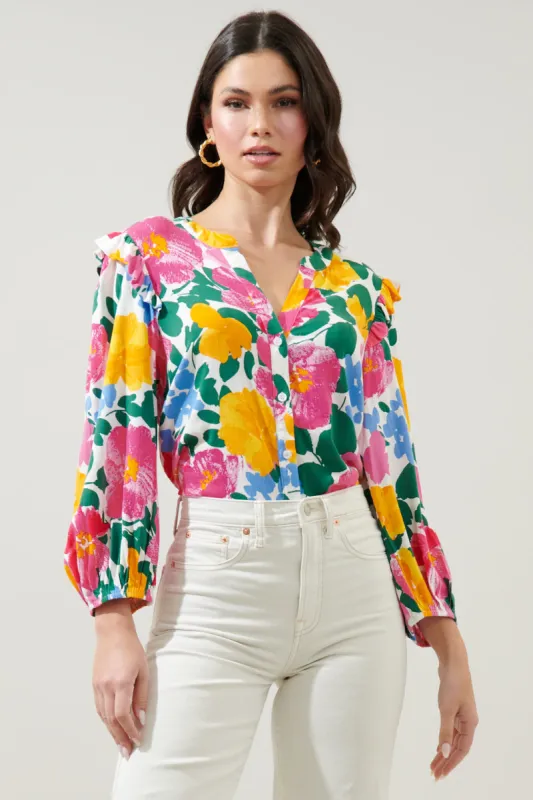 Kokomo Floral Martina Balloon Sleeve Button Down Blouse sold by Sugarlips