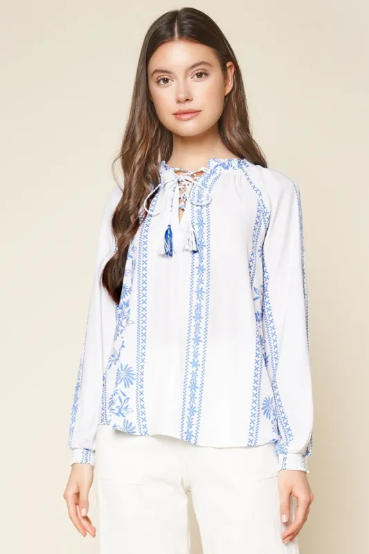 Tirado Embroidered Lace Up Peasant Blouse made by Sugarlips