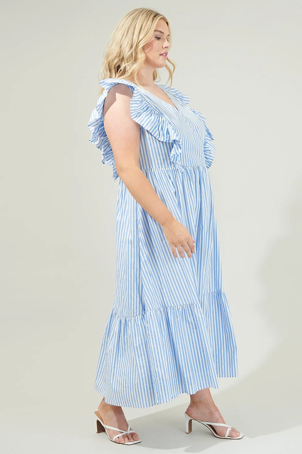 Striped Fairness Poplin Surplice Midi Dress Curve sold by Sugarlips product image thumbnail 3