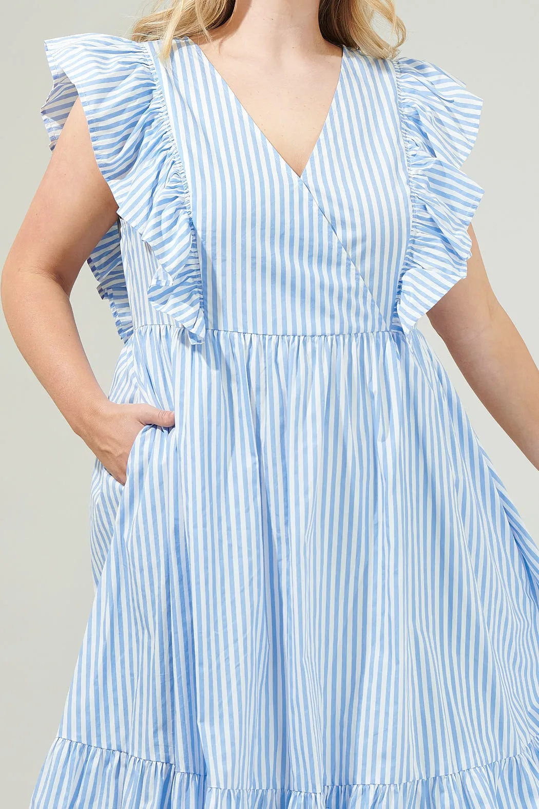 Striped Fairness Poplin Surplice Midi Dress Curve sold by Sugarlips product image thumbnail 4