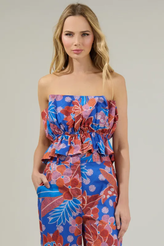 Amazonia Blue Floral Ruffle Tank Top sold by Sugarlips