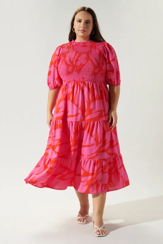 Jolene Floral Frazier Smocked Tiered Midi Dress Curve sold by Sugarlips