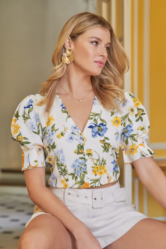 April Floral Print Puff Sleeve Crop Top sold by Sugarlips