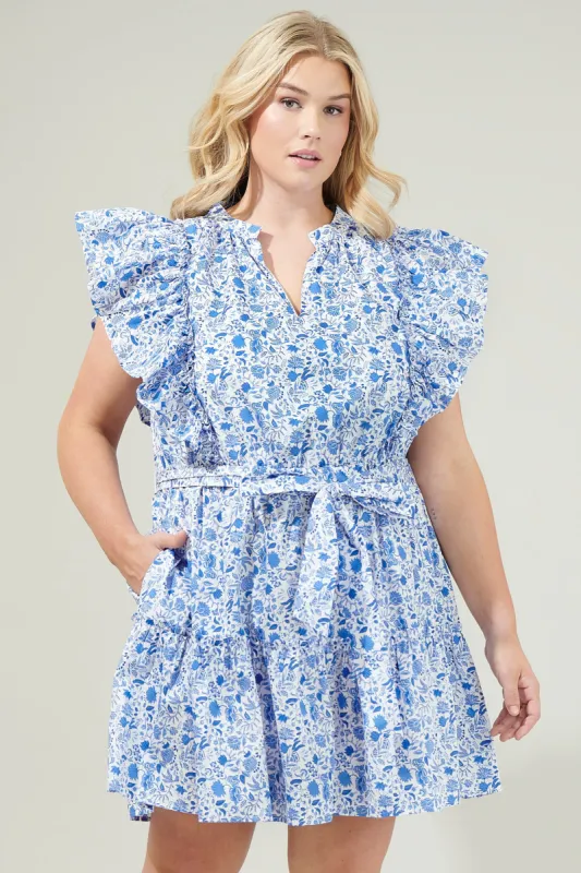Luray Floral Ruffle Mini Dress Curve sold by Sugarlips