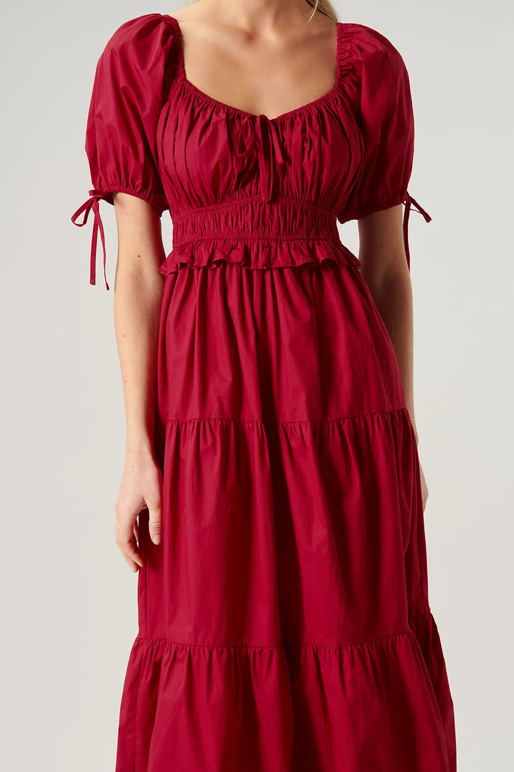 Maribeth Poplin Puff Sleeve Tiered Midi Dress sold by Sugarlips product image thumbnail 5