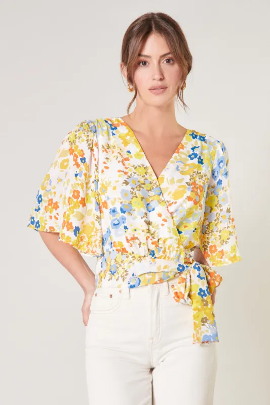 Simmzy Floral Flutter Sleeve Wrap Top made by Sugarlips
