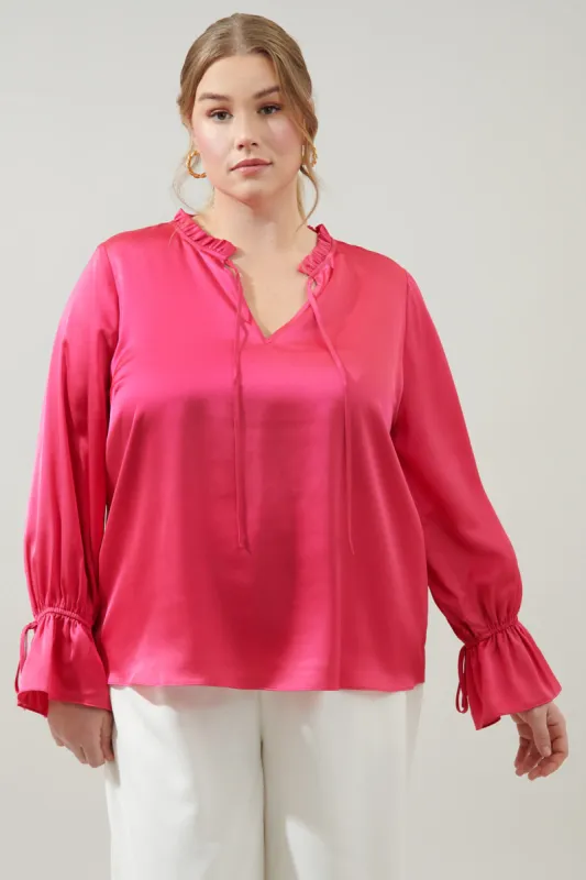 Chateau Satin Ezra Split Neck Blouse Curve sold by Sugarlips