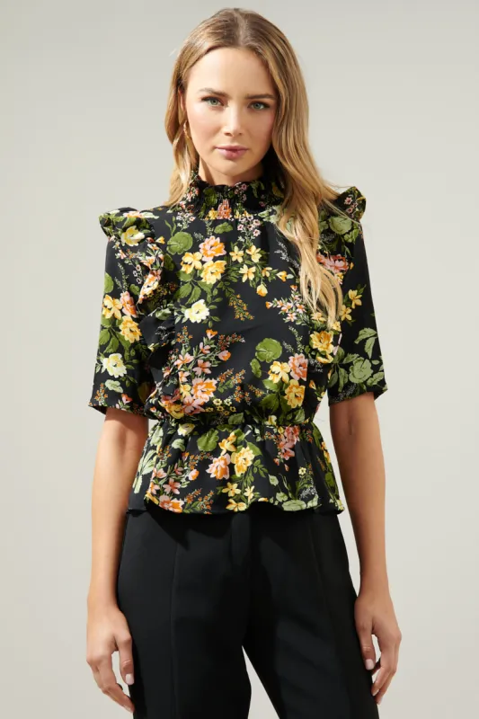 Night Bloom Ruffle Peplum Top sold by Sugarlips