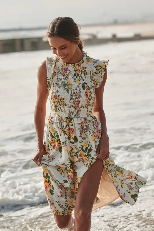 Kailey Smocked Floral Dress sold by Sugarlips
