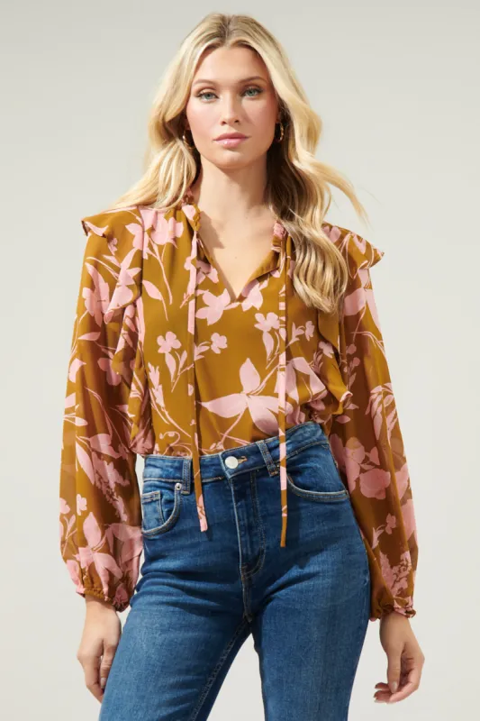 Magnolia Floral Chessie Balloon Sleeve Ruffle Blouse sold by Sugarlips
